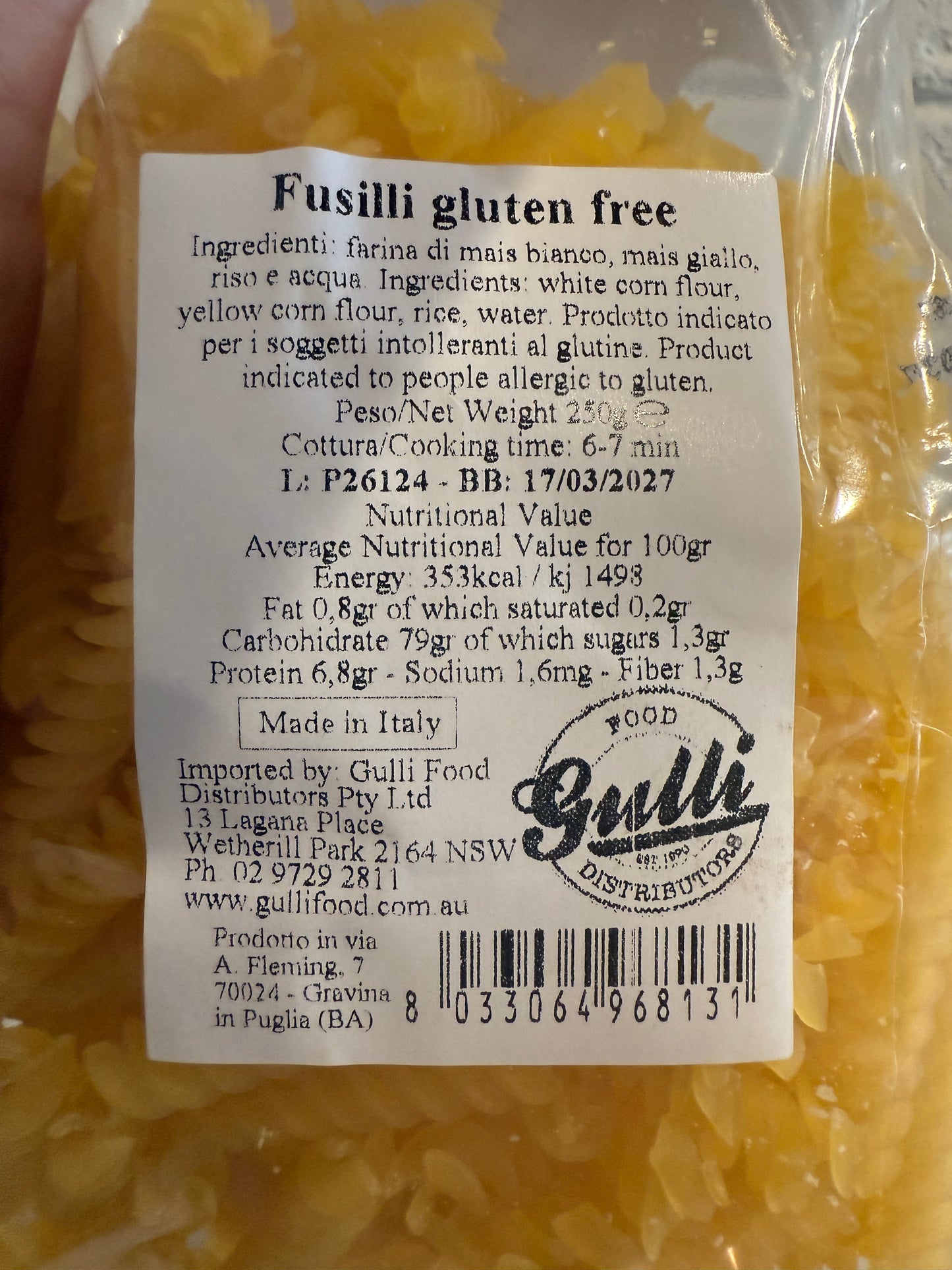 Pasta Jesce Gluten Free Fusilli 250g